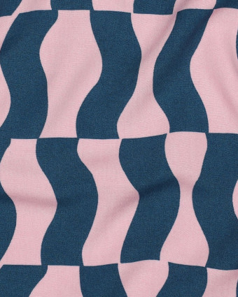 Tissu Viscose Ecovero Motif Abstrait Rose et Bleu - Mercerine