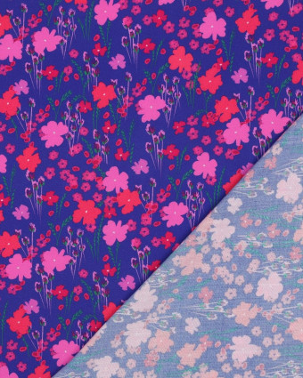 Tissu Viscose Ecovero Bleu Roi Motif Fleuri Champêtre - Mercerine