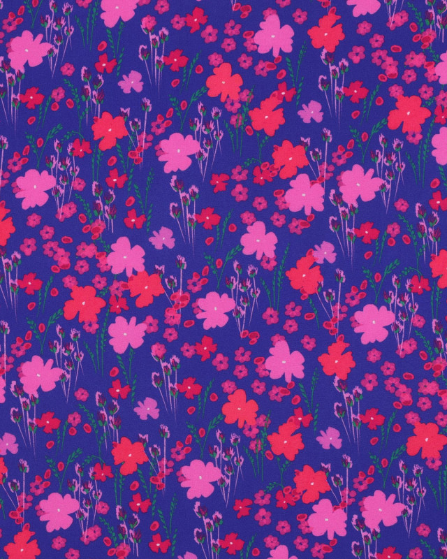 Tissu Viscose Ecovero Bleu Roi Motif Fleuri Champêtre - Mercerine