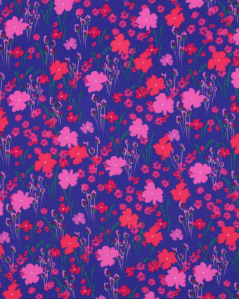 Tissu Viscose Ecovero Bleu Roi Motif Fleuri Champêtre - Mercerine
