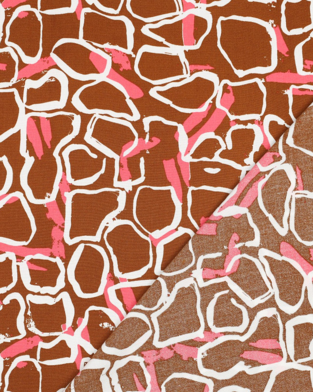 Tissu Viscose Imprimée Caramel Motif Abstrait  - Mercerine