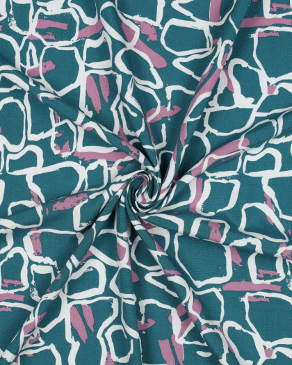 Tissu Viscose Motif Carré Bleu Vert - Mercerine