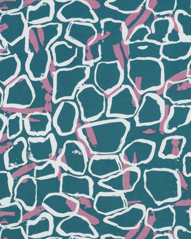 Tissu Viscose Motif Carré Bleu Vert - Mercerine