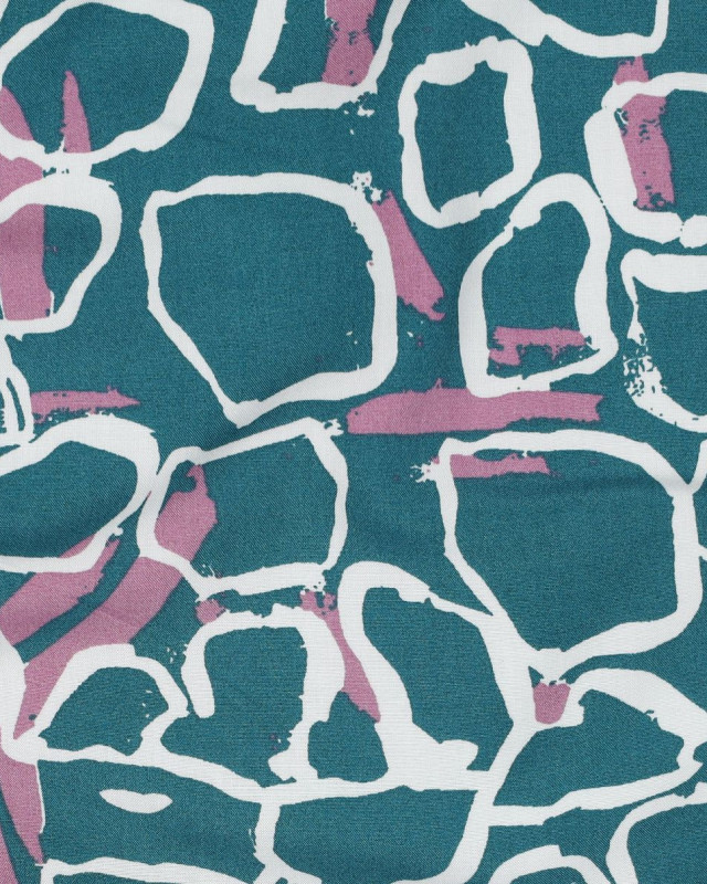 Tissu Viscose Motif Carré Bleu Vert - Mercerine