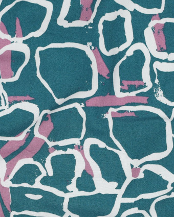 Tissu Viscose Motif Carré Bleu Vert - Mercerine