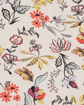 Tissu Viscose Ecrue Motif Fleuri Coloré - Mercerine