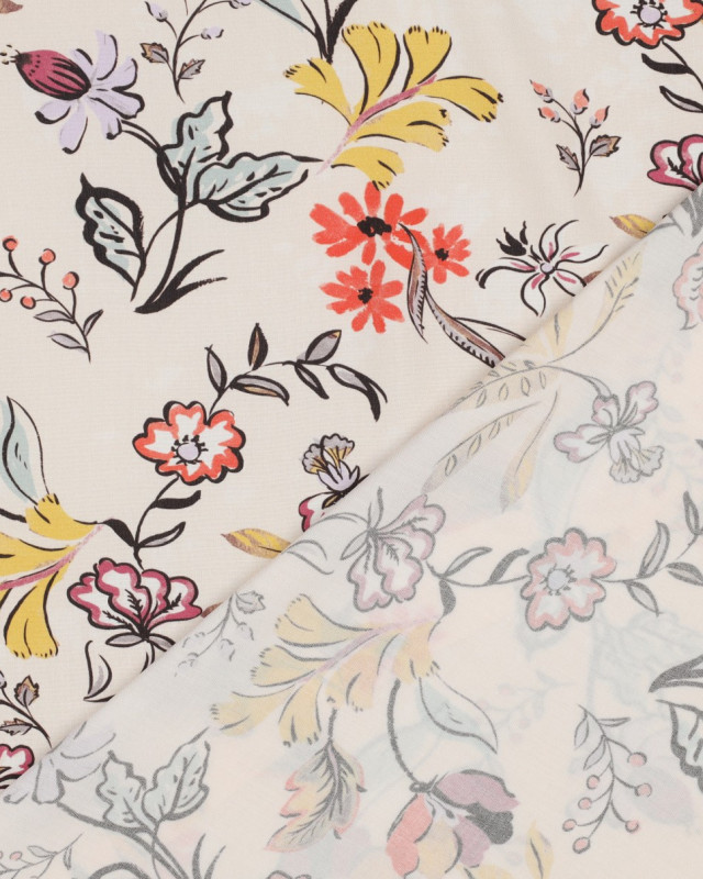 Tissu Viscose Ecrue Motif Fleuri Coloré - Mercerine