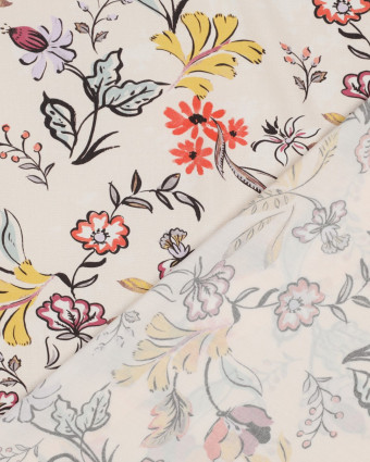 Tissu Viscose Ecrue Motif Fleuri Coloré - Mercerine