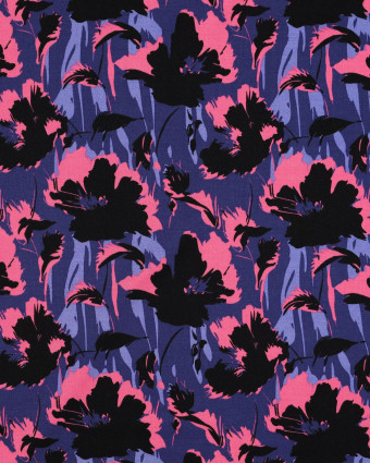 Tissu Viscose Stretch Myrtille Motif Floral Rose et Noir - Mercerine