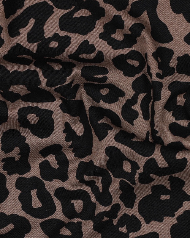 Tissu Viscose Stretch Taupe Motif Léopard - Mercerine