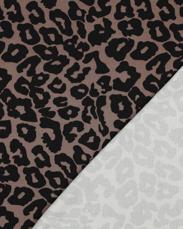 Tissu Viscose Stretch Taupe Motif Léopard - Mercerine