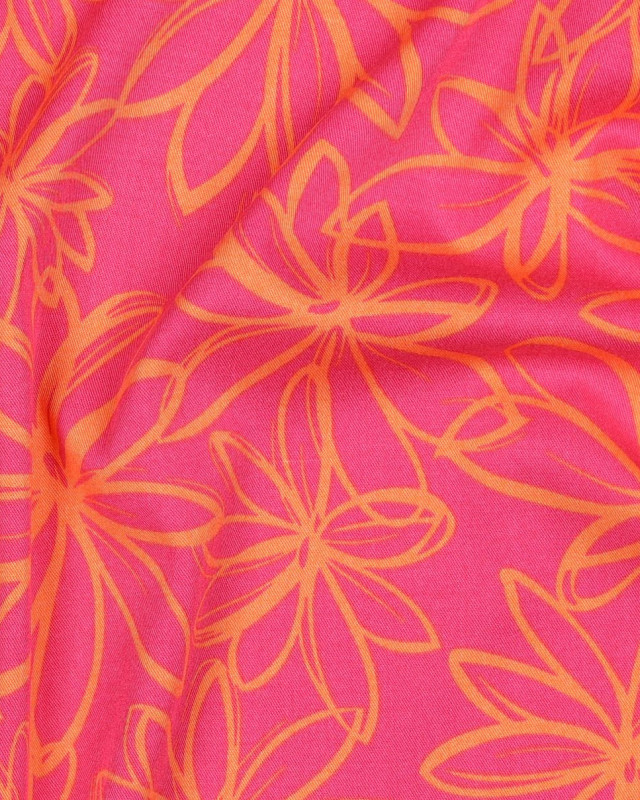 Tissu Viscose Rose Stretch Grandes Fleurs Orange - Mercerine
