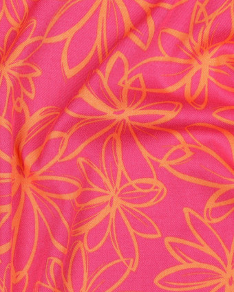 Tissu Viscose Rose Stretch Grandes Fleurs Orange - Mercerine