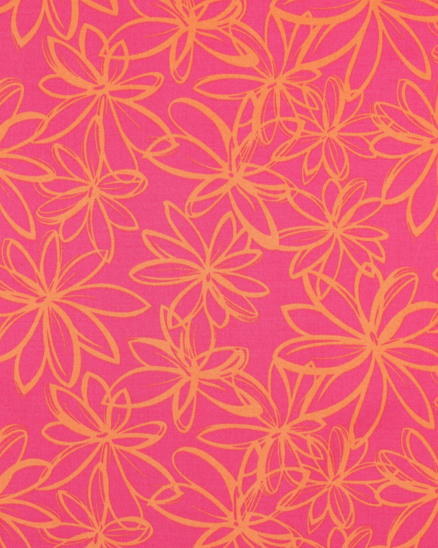 Tissu Viscose Rose Stretch Grandes Fleurs Orange - Mercerine