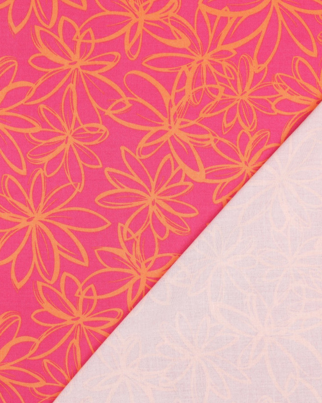 Tissu Viscose Rose Stretch Grandes Fleurs Orange - Mercerine