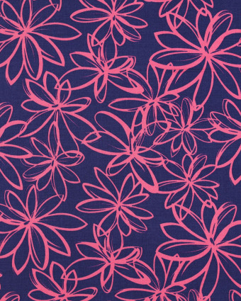 Tissu Viscose Bleu Stretch Grandes Fleurs Roses - Mercerine