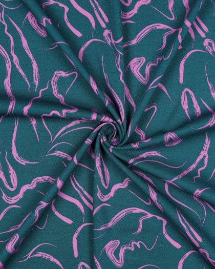Tissu Viscose Pétrole Motif Abstrait Mauve - Mercerine