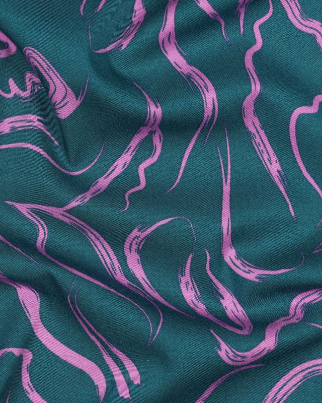 Tissu Viscose Pétrole Motif Abstrait Mauve - Mercerine