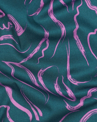 Tissu Viscose Pétrole Motif Abstrait Mauve - Mercerine