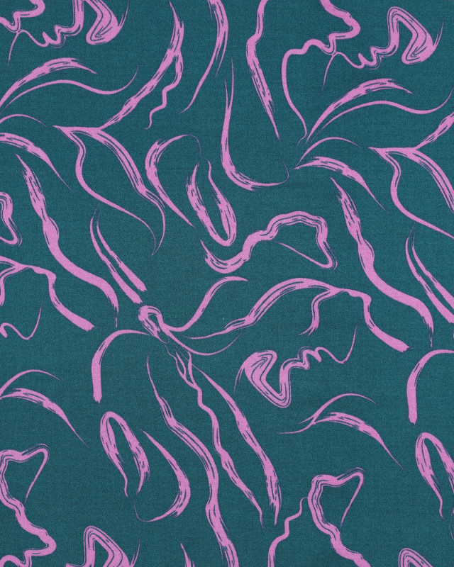 Tissu Viscose Pétrole Motif Abstrait Mauve - Mercerine