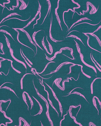 Tissu Viscose Pétrole Motif Abstrait Mauve - Mercerine