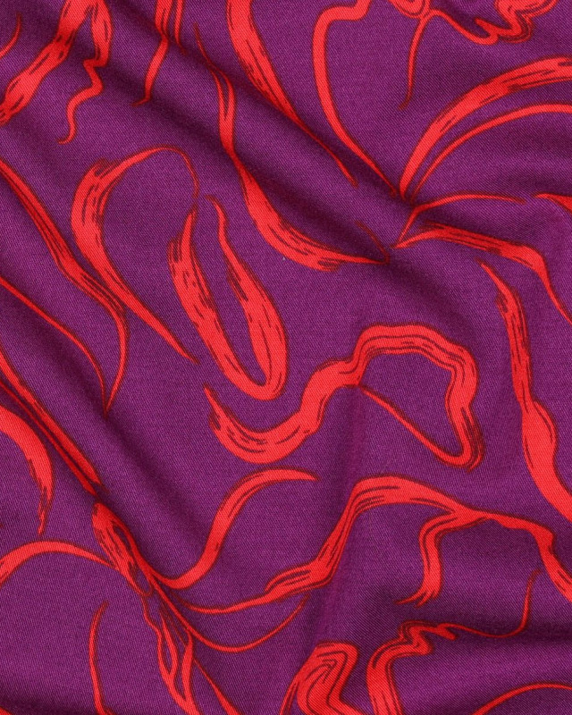 Tissu Viscose Purple Motif Abstrait Rouge - Mercerine