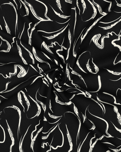 Tissu Viscose Noire Motif Abstrait Blanc - Mercerine