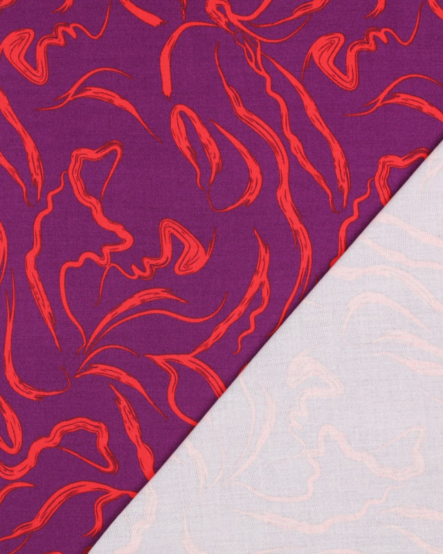 Tissu Viscose Purple Motif Abstrait Rouge - Mercerine