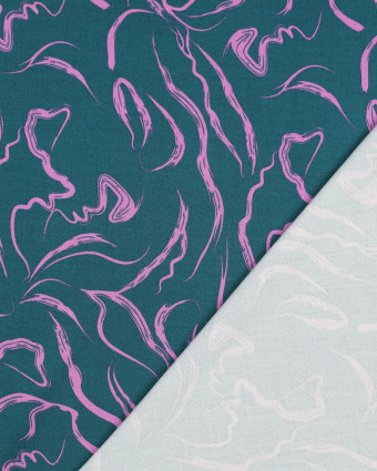 Tissu Viscose Pétrole Motif Abstrait Mauve - Mercerine