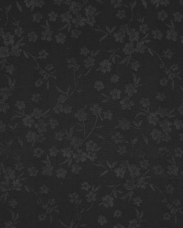 Tissu Viscose Jacquard Noir Motif Ton sur Ton Fleuri Japonisant - Mercerine