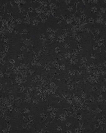 Tissu Viscose Jacquard Noir Motif Ton sur Ton Fleuri Japonisant - Mercerine