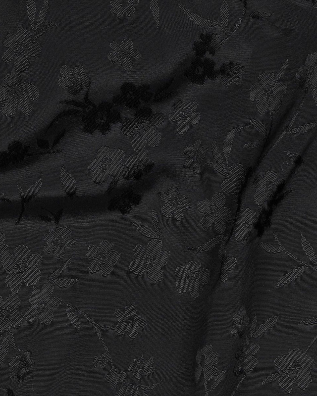 Tissu Viscose Jacquard Noir Motif Ton sur Ton Fleuri Japonisant - Mercerine