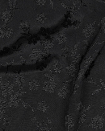 Tissu Viscose Jacquard Noir Motif Ton sur Ton Fleuri Japonisant - Mercerine