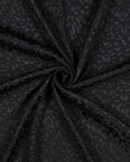 Tissu Viscose Jacquard Noire Motif Ton sur Ton Léopard - Mercerine