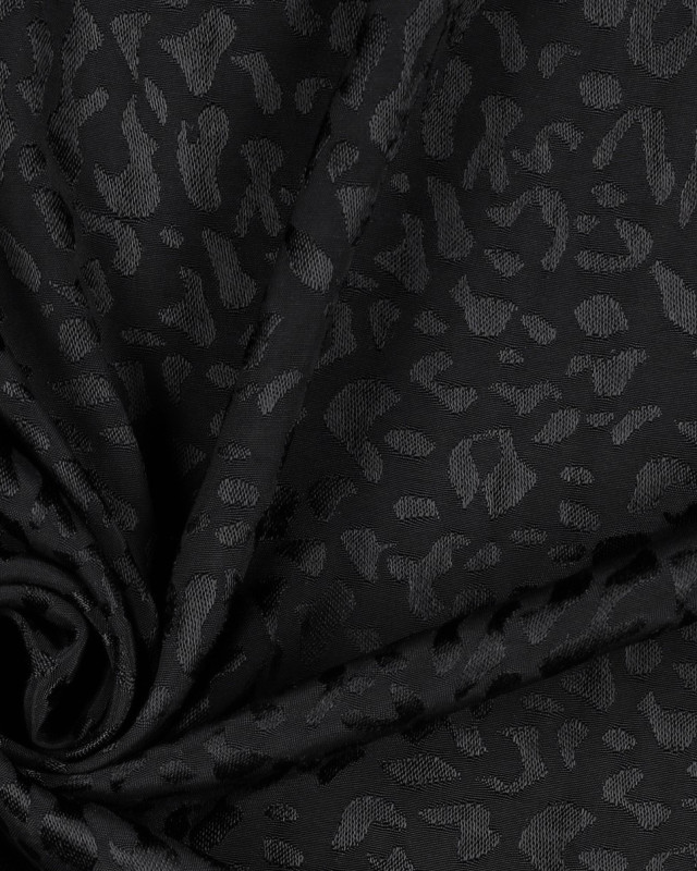 Tissu Viscose Jacquard Noire Motif Ton sur Ton Léopard - Mercerine