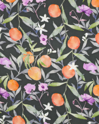 Satin de Viscose Kaki Motif Fleuri Fruit - Mercerine