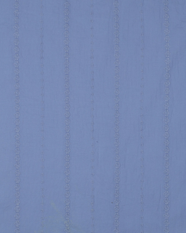 Voile de Coton Bleu Broderies Rayures Fines  - Mercerine