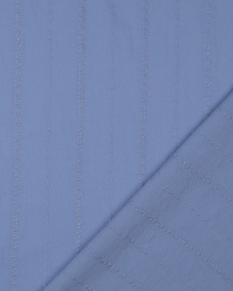 Voile de Coton Bleu Broderies Rayures Fines  - Mercerine