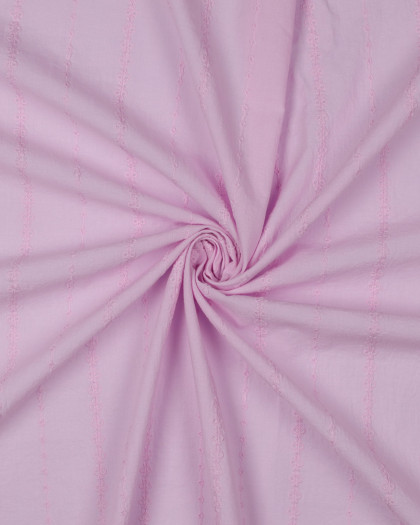 Voile de Coton Rose Broderies Rayures Fines  - Mercerine