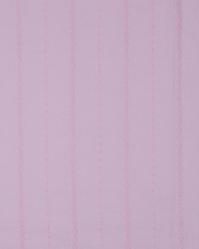 Voile de Coton Rose Broderies Rayures Fines  - Mercerine