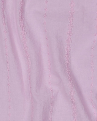 Voile de Coton Rose Broderies Rayures Fines  - Mercerine
