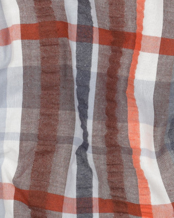 Tissu Seersucker Carreaux Bleu Gris Marron - Mercerine