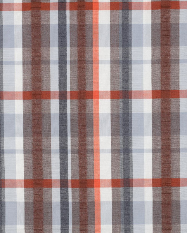 Tissu Seersucker Carreaux Bleu Gris Marron - Mercerine