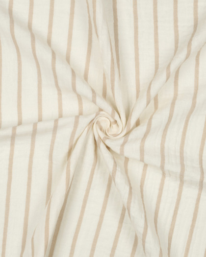 Tissu Double Gaze Rayures Sable - Mercerine