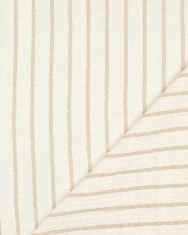Tissu Double Gaze Rayures Sable - Mercerine