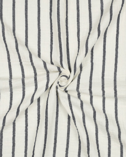 Tissu Double Gaze Rayures Bleu Marine - Mercerine