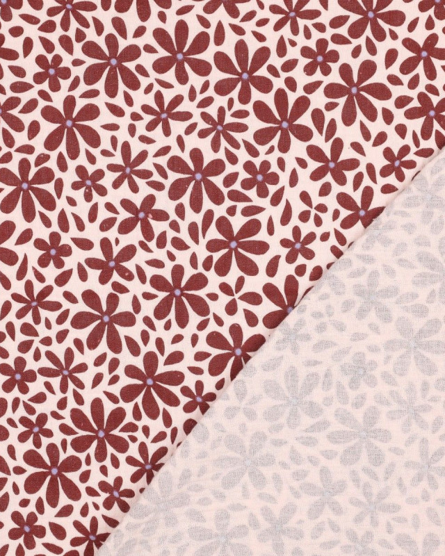 Tissu Double Gaze Petites Fleurs Bordeaux - Mercerine