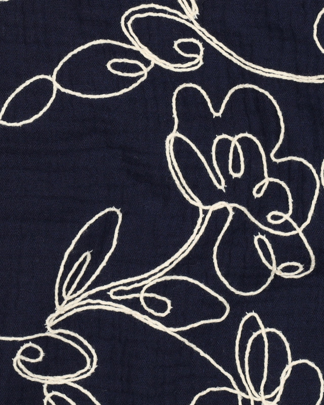 Double Gaze Marine Motif Brodé Ecru - Mercerine