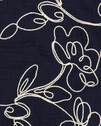 Double Gaze Marine Motif Brodé Ecru - Mercerine