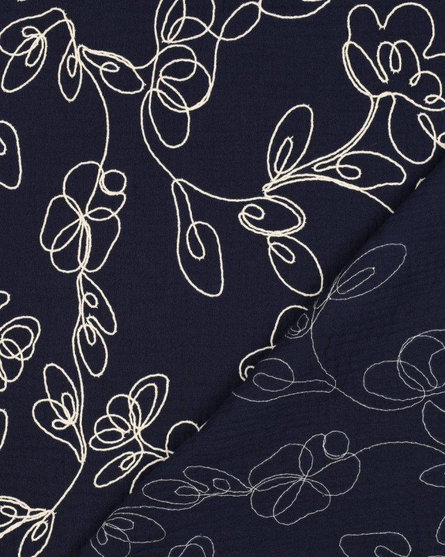 Double Gaze Marine Motif Brodé Ecru - Mercerine